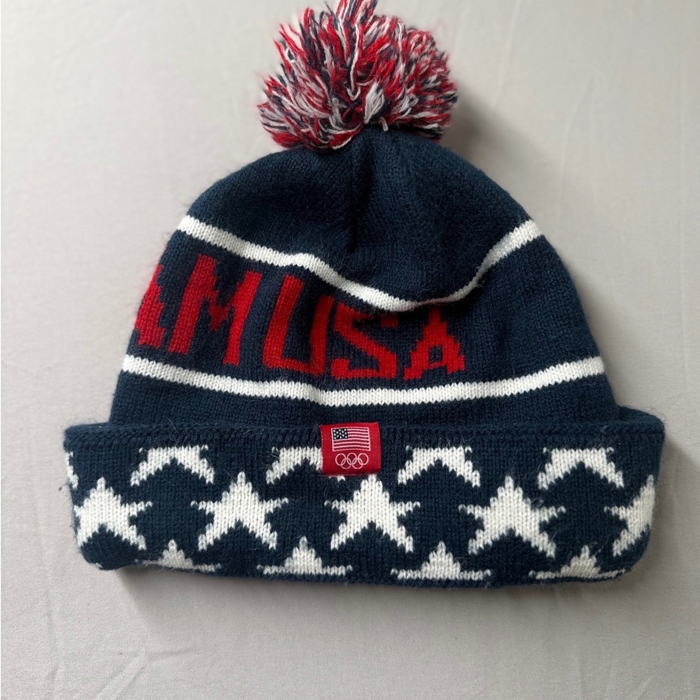 Team USA Olympic Team Apparel Knit Pom Beanie Hat Navy Stars One Size Fall 2017
